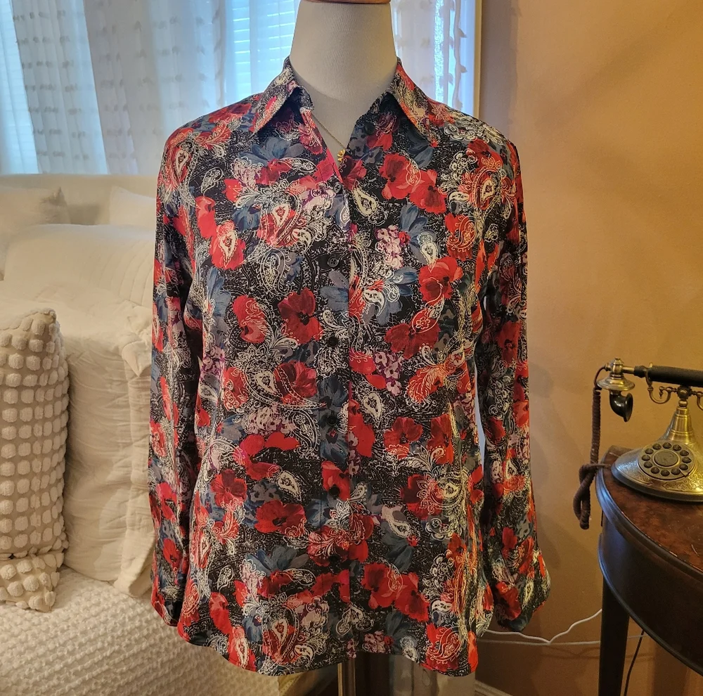 The Kooples Floral Paisley Long Sleeve Button-Up Shirt - Picture 1 of 12